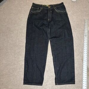 YMC Mens Baggy Wide Leg Jeans Dark Wash Embroidered Y2K Streetwear W40 L34